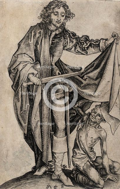 St. Martin Dividing His Cloak (image 1 of 2), c1480. Creator: Martin Schongauer.