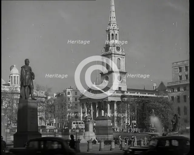 St Martin in the Fields Church on Trafalgar Square Viewed from the End of Cockspur Street..., 1939. Creator: British Pathe Ltd.