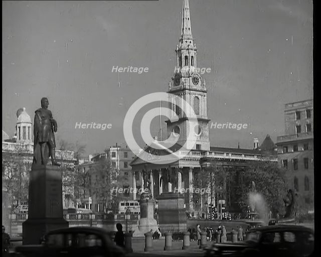 St Martin in the Fields Church on Trafalgar Square Viewed from the End of Cockspur Street..., 1939. Creator: British Pathe Ltd.