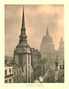 St Martin, Ludgate, View from the South West mid-late 19th century. Creator: Unknown