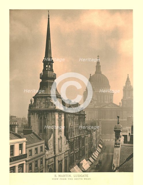 'St Martin, Ludgate, View from the South West', mid-late 19th century. Creator: Unknown.