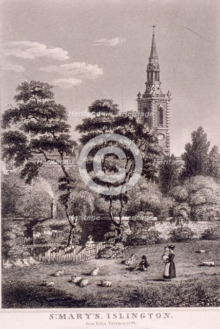 St Mary, Islington, London, 1834. Artist: Anon