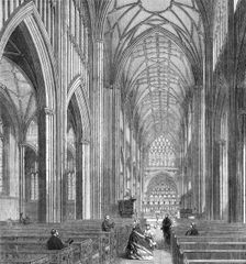 St. Mary Redcliff, Bristol, in process of restoration under the direction of Mr. G. Godwin..., 1861. Creator: Mason Jackson