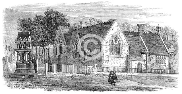 St. Mary's National Schools and new drinking-fountain at Chatham, 1864. Creator: Unknown.