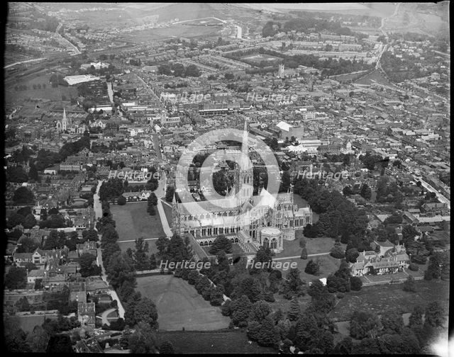 St Mary's Cathedral and  environs, Salisbury, Wiltshire, c1930s. Creator: Arthur William Hobart.