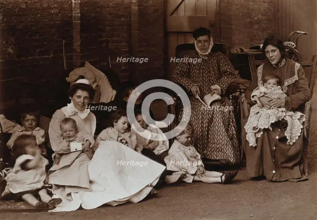 St Mary's Hospital, Plaistow: patients, children and a nurse, 1904. Creator: Unknown.