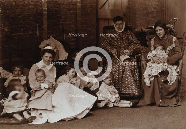 St Mary's Hospital, Plaistow: patients, children and a nurse, 1904. Creator: Unknown.