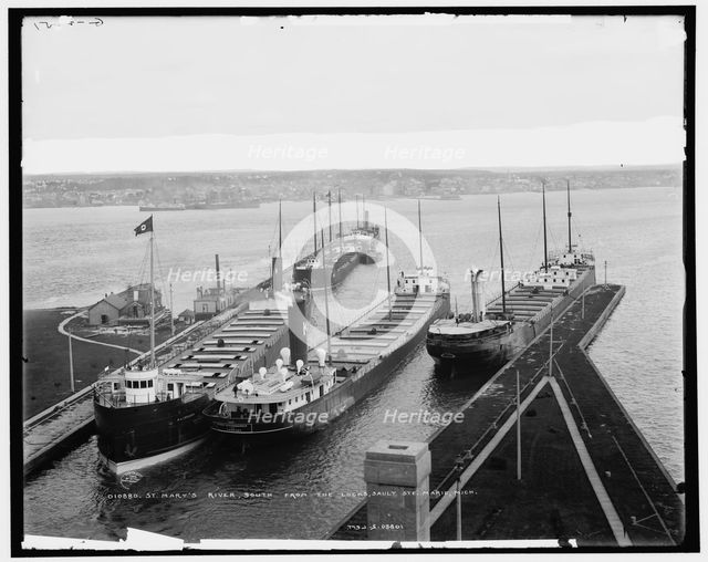 St. Mary's River south from the locks, Sault Ste. Marie, Mich., c1905. Creator: Unknown.