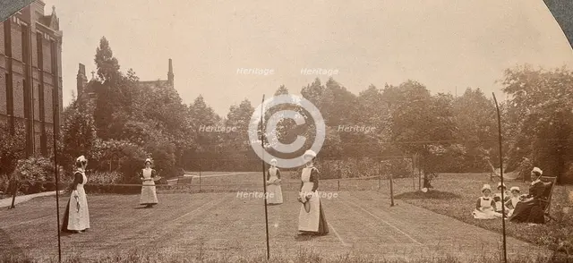 St Marylebone Infirmary, London: nurses playing tennis, 1906 (1912). Creator: Unknown.