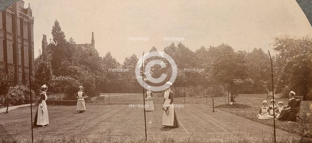 St Marylebone Infirmary, London: nurses playing tennis, 1906 (1912). Creator: Unknown.