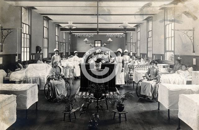 St Marylebone Infirmary, London: ward with nurses and patients, 1910. Creator: Unknown.