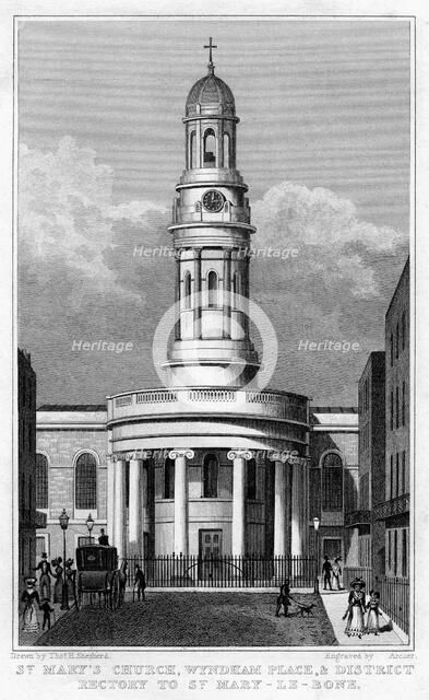 St Mary's Church, Wyndham Place, and District Rectory to St Mary Le Bone, London, 1829.Artist: Archer