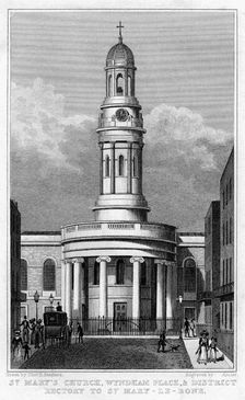 St Mary's Church, Wyndham Place, and District Rectory to St Mary Le Bone, London, 1829.Artist: Archer