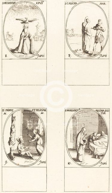St. Medard; St. Calliopa; Sts. Primus and Felician; St. Margaret of Scotland. Creator: Jacques Callot.