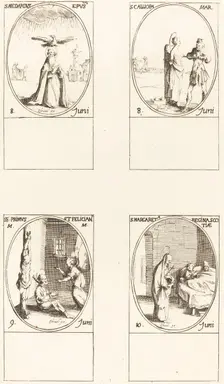 St. Medard; St. Calliopa; Sts. Primus and Felician; St. Margaret of Scotland. Creator: Jacques Callot
