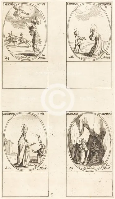 St. Mercury; St. Peter of Alexandria; St. Conrad; Sts. Barlaam and Josaphat. Creator: Jacques Callot.