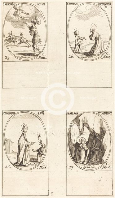 St. Mercury; St. Peter of Alexandria; St. Conrad; Sts. Barlaam and Josaphat. Creator: Jacques Callot.