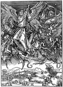 St Michael Battling with the Dragon 1498, (1936). Artist: Albrecht Dürer