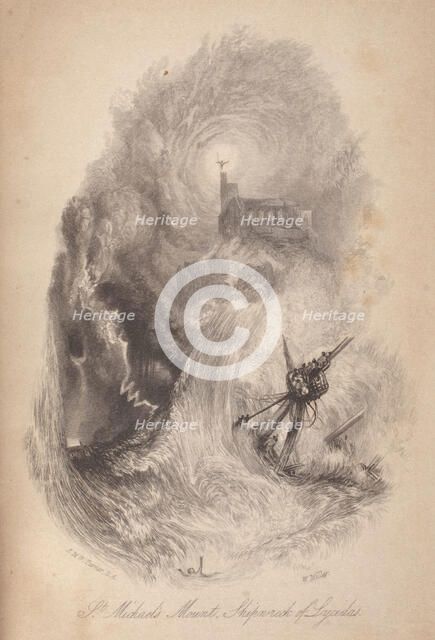 St. Michael's Mount, Shipwreck of Lycidas, 1835. Creators: JMW Turner, William Miller.