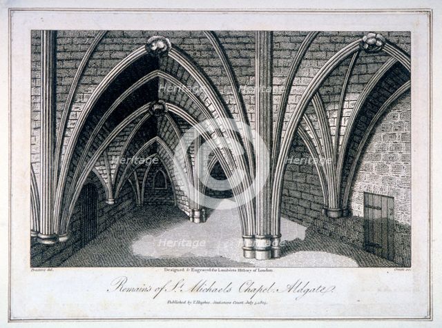 St Michael's Crypt, Aldgate, London, 1805. Artist: Samuel Owen