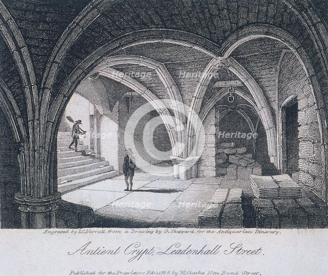 St Michael's Crypt, Aldgate, London, 1816. Artist: JC Varrall