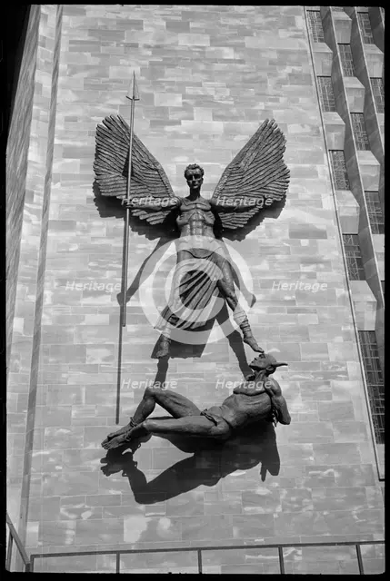 'St Michael's Victory over the Devil', sculpture at Coventry Cathedral, West Midlands, c1958-c1980. Creator: Ursula Clark.