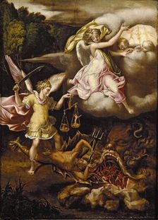 St Michael subduing Satan and weighing the Souls of the Dead, c1540-1549. Artist: Lelio Orsi