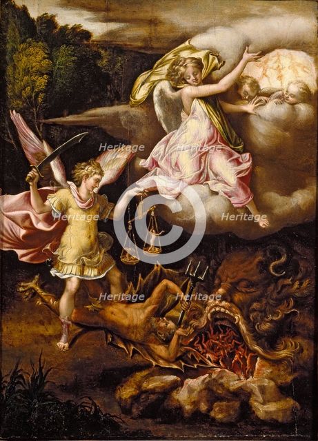 St Michael subduing Satan and weighing the Souls of the Dead, c1540-1549. Artist: Lelio Orsi.