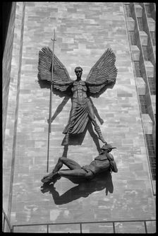St Michael's Victory over the Devil sculpture at Coventry Cathedral, West Midlands, c1958-c1980. Creator: Ursula Clark
