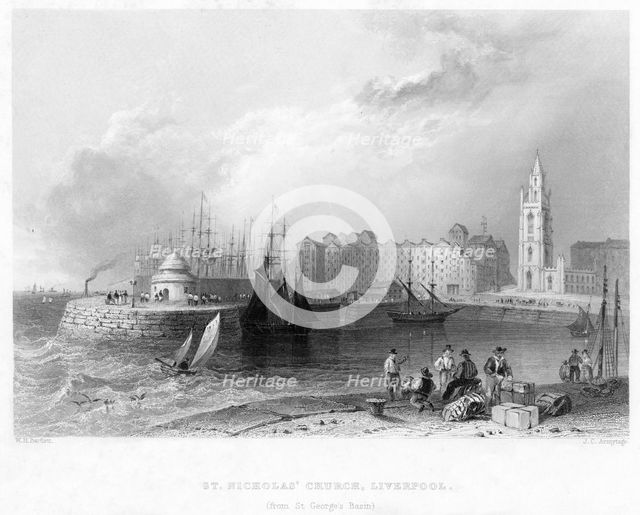 St Nicholas' Church, Liverpool, 1841.Artist: William Henry Bartlett