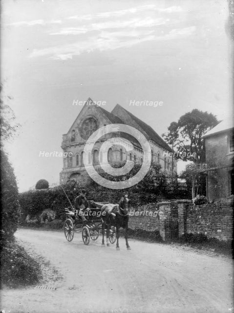 St Nicholas, Eythorne, Kent with a man and pony and trap, c1860-c1922. Artist: Henry Taunt