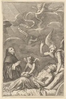 St. Nicolas Praying for a Dying Man. Creator: Claude Mellan