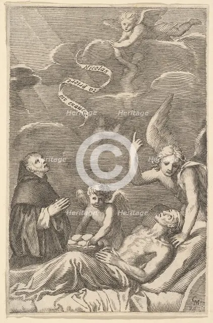 St. Nicolas Praying for a Dying Man. Creator: Claude Mellan.