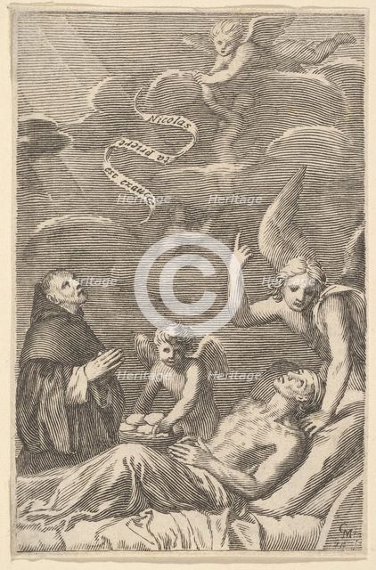 St. Nicolas Praying for a Dying Man. Creator: Claude Mellan.