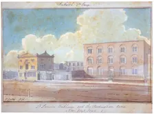 St Saviour's workhouse and the Rockingham Arms Inn, New Kent Road, Southwark, London, 1825. Artist: G Yates