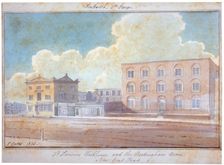 St Saviour's workhouse and the Rockingham Arms Inn, New Kent Road, Southwark, London, 1825. Artist: G Yates
