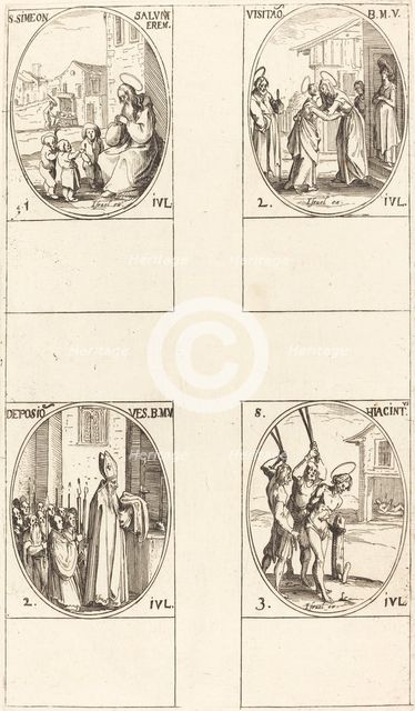 St. Simeon Salus; The Visitation; Deposition of the Virgin's Clothes; St. Hiacintus. Creator: Jacques Callot.