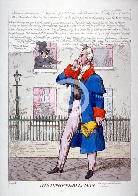 'St Stephen's Bell Man', 1820. Artist: Anon