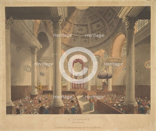 St. Stephen's Walbrook, November 1, 1809. Creators: Thomas Rowlandson, Augustus Charles Pugin, J. Bluck.