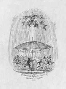 St. Swithin Patron Saint of Umbrella Makers 1829. Artist: George Cruikshank