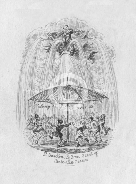 'St. Swithin Patron Saint of Umbrella Makers', 1829. Artist: George Cruikshank.
