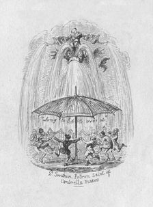 St. Swithin Patron Saint of Umbrella Makers 1829. Artist: George Cruikshank