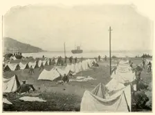 "St. Paul" in Bay, firing over Top of Hill...June 24th Spanish-American War, 1898, (1899). Creator: Burr McIntosh