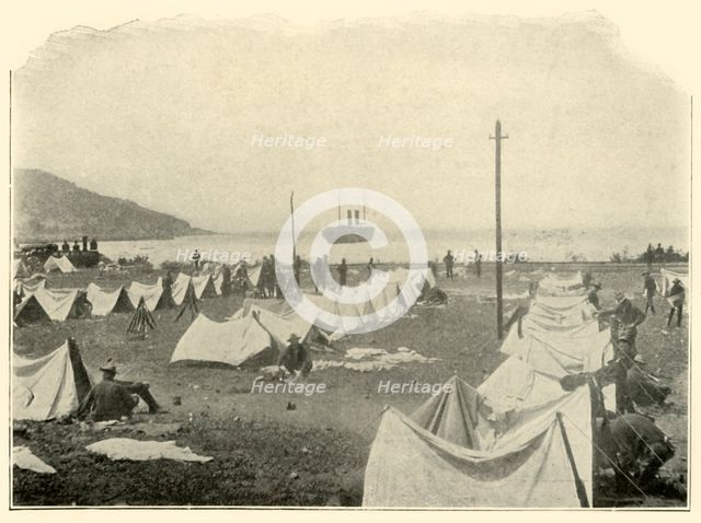 "St. Paul" in Bay, firing over Top of Hill...June 24th', Spanish-American War, 1898, (1899). Creator: Burr McIntosh.
