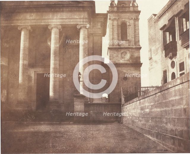 St. Paul's Cathedral, Valetta, Malta, with Bell Tower, 1846. Creator: Reverend Calvert Richard Jones.