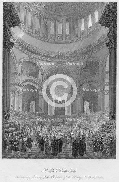 'St. Paul's Cathedral. Anniversary Meeting of the Children of the Charity Schools of London', c1841. Artist: William Haydon Fuge.