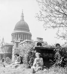 St Paul's Cathedral churchyard, London, 1952. Creator: Henry Grant