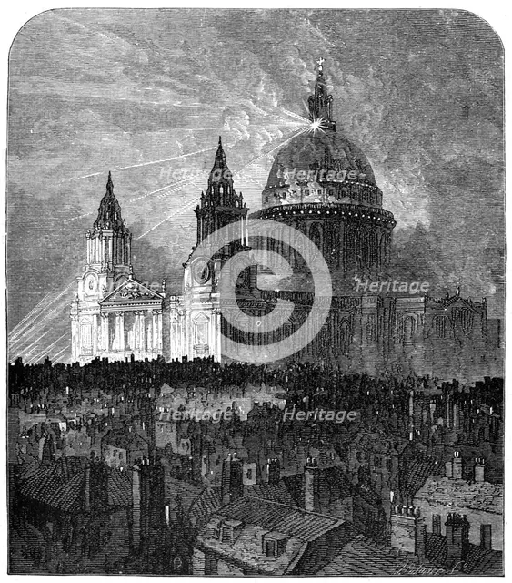 St Paul's Cathedral illuminated for Thanksgiving Day, London, 1900. Artist: Unknown