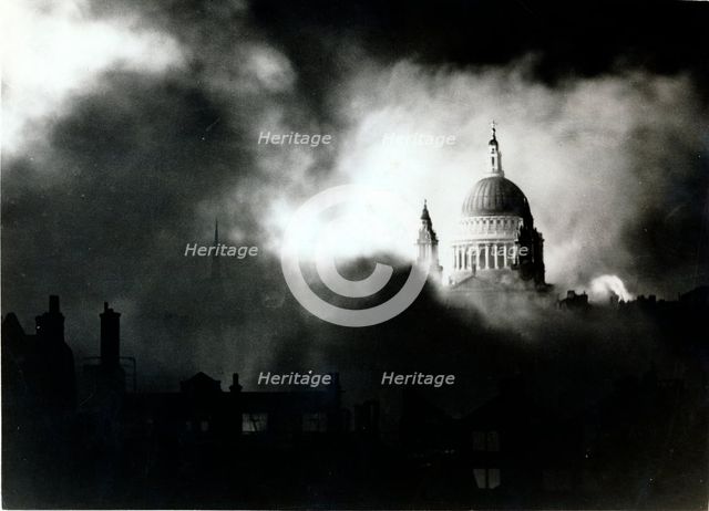St Paul's Cathedral, London, during the Blitz, World War II, 29 December 1940. Creator: Unknown.