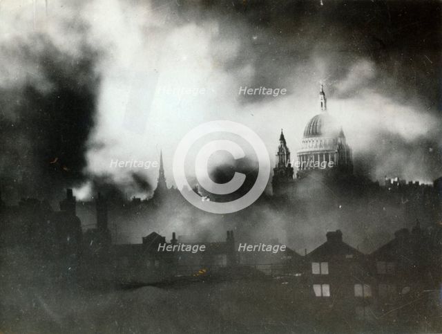 St Paul's Cathedral, London, during the Blitz, World War II, 29 December 1940. Creator: Unknown.